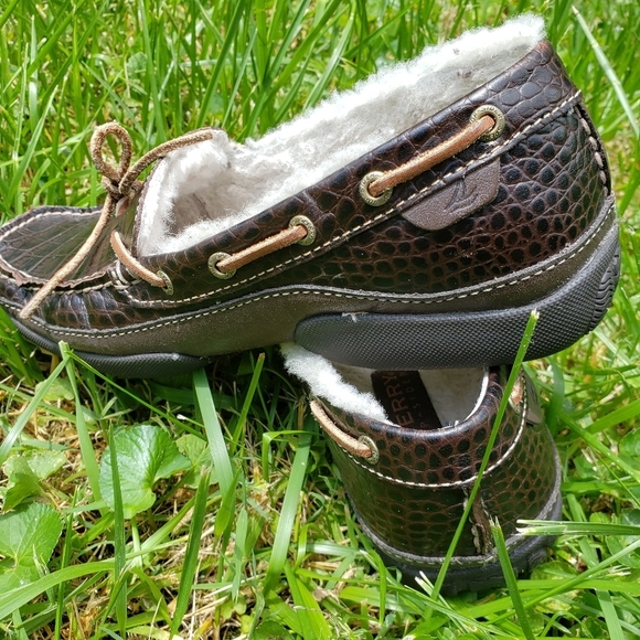 Leather Sperry Top-Sider Fur Lined Loafers Sz 8 - Picture 6 of 11